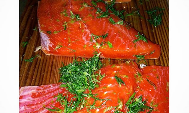 Cedar plank,  dill sockeye salmon