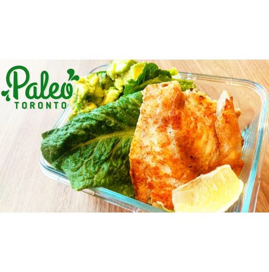 West coast paleo fish tacos- spiced wild Snapper fillets,  organic romaine "taco shells" and chunky guacamole, organic lemon wedge