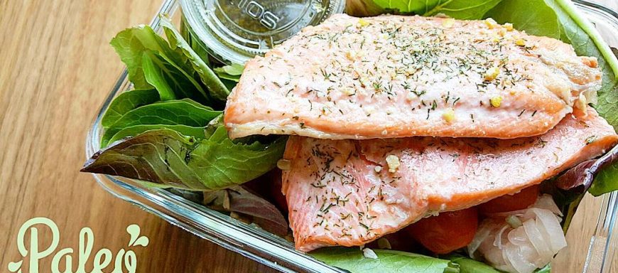 Big rainbow trout salad- dill/citrus broiled fillets atop organic mixed field greens,  grape tomatoes, pickled onions, sunflower seeds,  house apple cider vinaigrette dressing